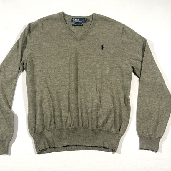 Polo Ralph Lauren Mens Gray Merino Wool Pullover V Neck Preppy Sweater Sz L - Picture 2 of 9